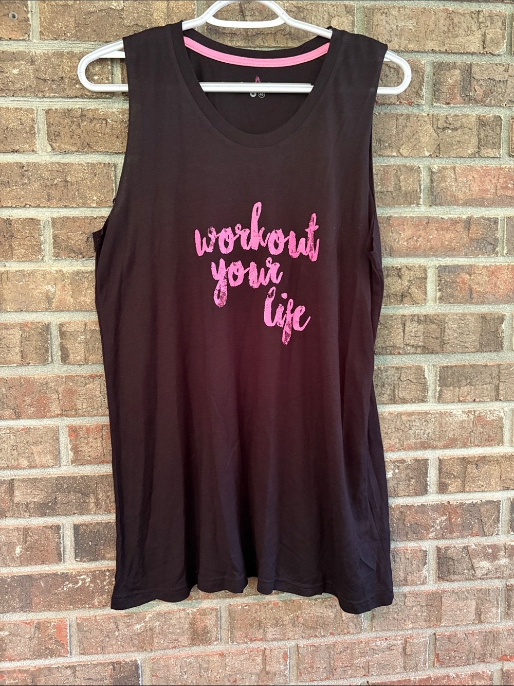 Women’s Black Tank Top with Pink Script AND pink capris pants “Workout Your Life